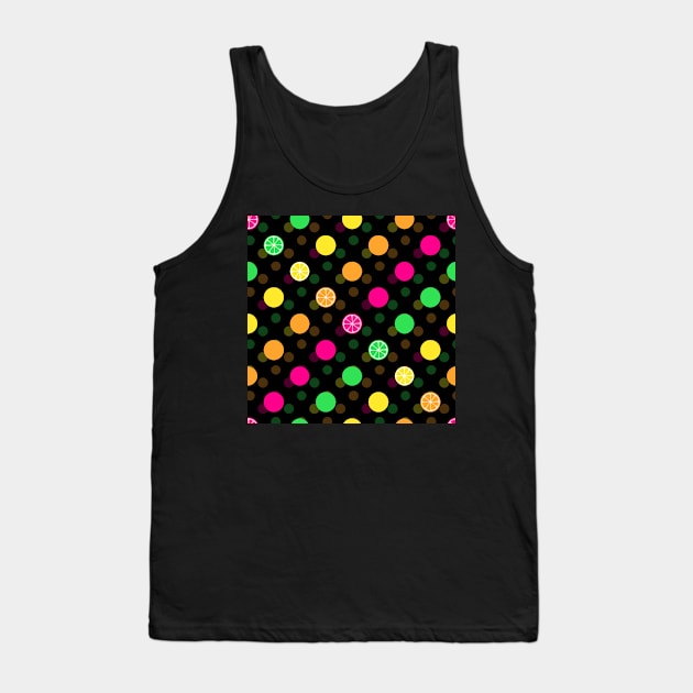 Bright Citrus Polka Dots (Black) Tank Top by dogbone42